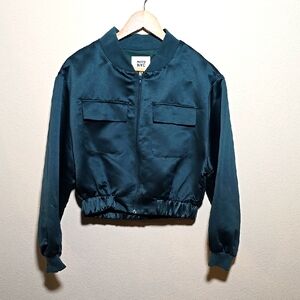 Satin Bomber Jacket in Teal, Madden NYC, Size Med